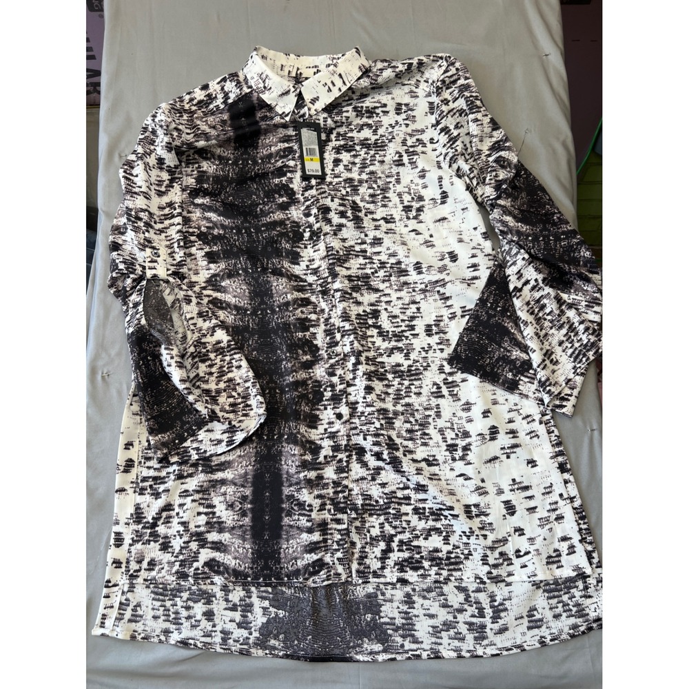 Kenneth Cole New York Women Black White Abstract Snake Print Tunic Shirt Medium